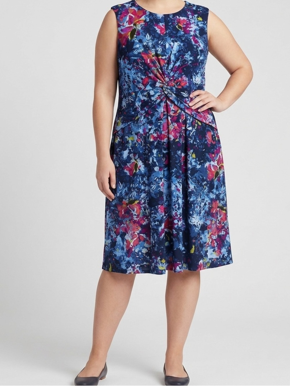 Lauren Ralph Lauren Abstract Twist-Front Jersey Dress Plus 16W Blue Sleeveless